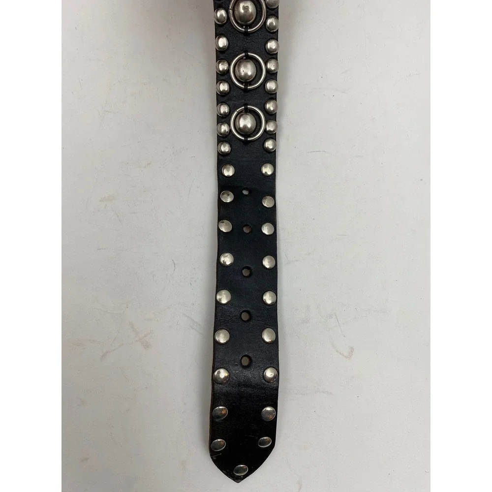 Studded Ring Heavy Black Leather Belt Mens Size 48 Silver Hardware Mexico